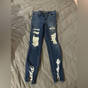 American Eagle Outfitters Women's Ripped Dark Blue Skinny Jeans